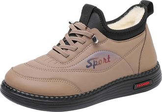 Generic Women Winter Faux Fur Lined Trainers Warm Sneakers Walking Ankle Boots Low Top Fleece Thermal Snow Shoes Wide Fit Outdoor Sports Running Shoes (Khaki,