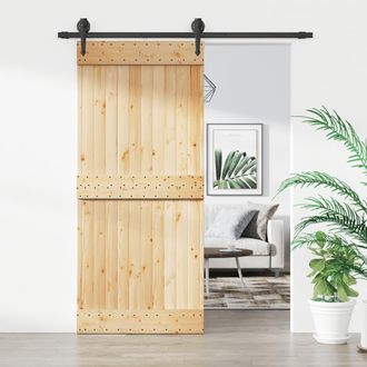 vidaXL Puerta Corredera Con Herrajes Madera Maciza De Pino 90x210 Cm Vidaxl