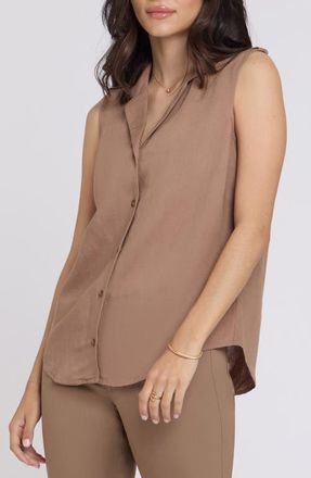 NYDJ Gabrielle Sleeveless Camp Shirt in Toasted Coconut at Nordstrom, Size Xx-Small