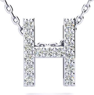 SuperJeweler Block Initial Necklace In Sterling Silver With Real Diamonds, With Free 18 Inch Chain