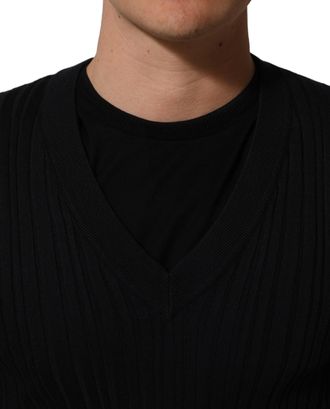 Dolce & Gabbana Black Silk Blend V-Neck Pullover Men Sweater Cotton Clothing