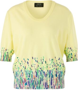 Marc Cain Fluffy Gebreide Trui - Dames - Ronde hals truien - Geel - 2XL - Wol - Truien & Vesten