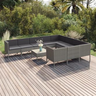 vidaXL Set De Muebles De Jard&iacute;n 11 Pzas Y Cojines Rat&aacute;n Sint&eacute;tico Gris Vidaxl