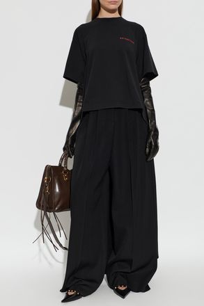 Balenciaga Wool Wide-leg Trousers, Womens, Black