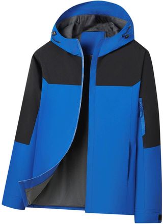 Generic Mens Outdoor Waterproof Jackets with Hood Lightweight Color Block Windbreaker Windproof Zipper Hooded Raincoat Fashion Outdoors Jacket for Cycling Tra