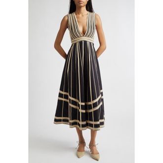 Ulla Johnson Palermo Plunge Neck Midi Dress in Noir at Nordstrom, Size 10