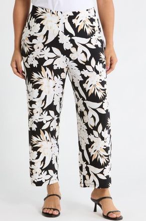 Anne Klein Print Knit Crop Wide Leg Pants in Anne Black Multi at Nordstrom, Size 0 X