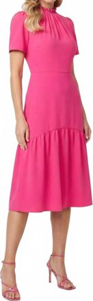 Maggy London Ruffle Mock Neck Midi Dress In Bright Pink