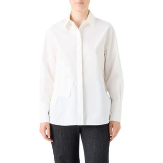 Akris Floral Appliqu&eacute; Cotton Button-Up Shirt in Cream at Nordstrom, Size 16
