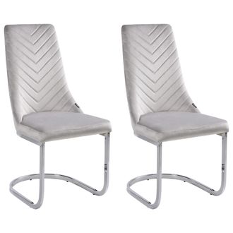 Beliani Juego De 2 Sillas De Comedor De Terciopelo Gris Sin Brazos Con Respaldo Alto En Voladizo Para Sala De Estar Altoona