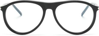 Saint Laurent Eyewear logo-engraved pilot-frame glasses - unisex - Acetate - 56 - Black