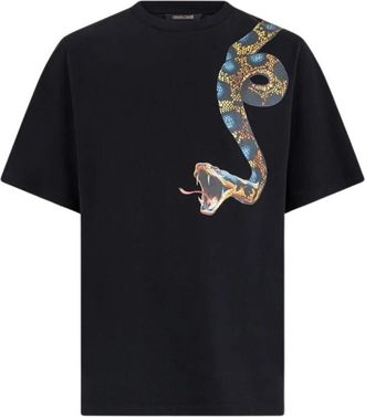 Roberto Cavalli Katoenen T-shirt met Slangenprint - Heren - T-shirts - Zwart - XL - Katoen - Tops