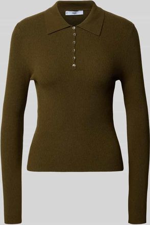 Mango Strickshirt mit Polokragen Modell TWENTIES in Khaki, Größe XL