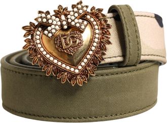 Dolce & Gabbana Womens Green Camouflage Devotion Metal Buckle Belt Cotton
