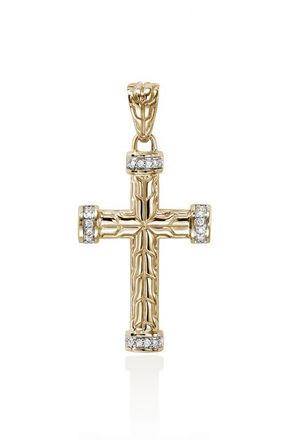 John Hardy Carved Chain Cross Pendant with Pav&eacute; Diamonds in Gold at Nordstrom