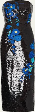 Milly Kait Floral-Embroidered Sequin Midi Dress