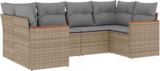 vidaXL Juego De Sof&aacute;s Jard&iacute;n Con Cojines 6 Pzas Rat&aacute;n Sint&eacute;tico Beige Vidaxl