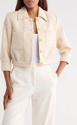 L'agence Jia Sequin Embellished Tweed Crop Jacket in Ecru Multi Color Sequin Tweed at Nordstrom Rack, Size 18