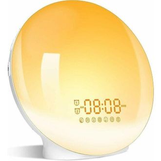 OEM Radio Despertador Con Luz Led, L&aacute;mpara De Noche Con Luz, 20 Niveles De Brillo, Simulador De Amanecer Y Atardecer, 2 Alarmas, 7 Sonidos Naturales, Func