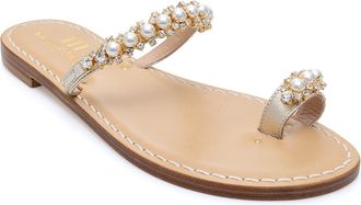 Emanuela Caruso Capri Handmade Womens Sandals with Pearls and Precious Stones | Handmade Footwear, Leather Sole Beaten According to Caprese Tradition, Heel 1 cm, Size 38