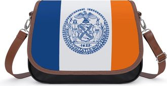 Generic Flag of New York City Crossbody Bags for Women Fashion Leather Shoulder Handbags With Adjustable Strap