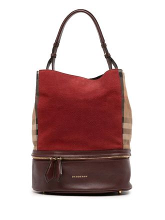 Burberry 2000-2017 Nubuck and House Check Canvas Beckett bucket bag - women - Nubuck Leather/Calf Leather - One Size - Red