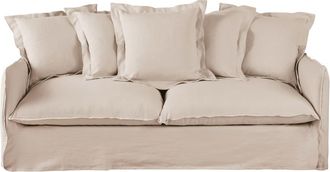 Maisons du monde Sof&aacute; cama de 3/4 plazas efecto lino arrugado beige, colch&oacute;n 14 cm