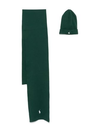 Polo Ralph Lauren Sjaal en muts met geborduurde Polo Pony - Groen