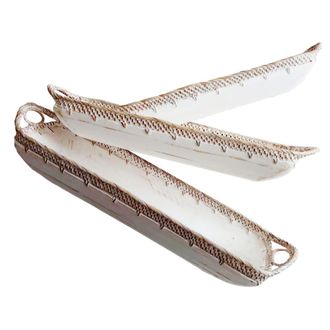 My Bliss Home Cuenco rectangular de madera y mimbre, blanco 55 x 15 x 11