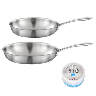 Cuisinox Lote de 2 sartenes de acero inoxidable de 24 y 28 cm, 1 piedra de pla