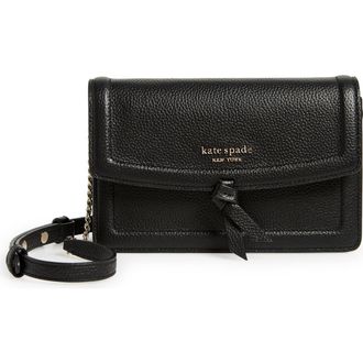Kate Spade New York knott pebbled leather flap crossbody bag in Black at Nordstrom