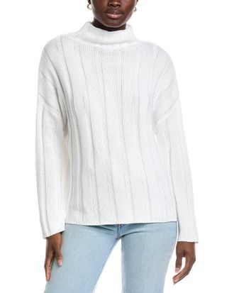 Fort&eacute; Cashmere Wide Rib Funnel Neck Sweater