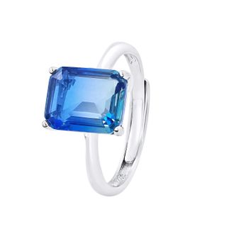 Lola Van Der Keen Solitaire ring tweekleurige kristallen blauw verstelbaar zilver 925 - Anais
