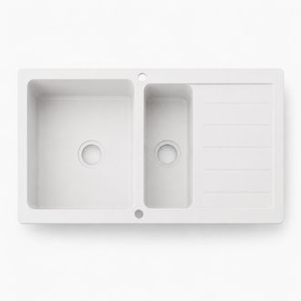 OEM Fregadero De Granito Blanco De 960x480 Mm, De Dos Cubetas Con Escurridor Aquaelegance