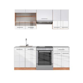 Vicco Mueble De Cocina Fame-line, Blanco Brillo Intenso/roble Dorado, 200 Cm, Et M&aacute;rmol
