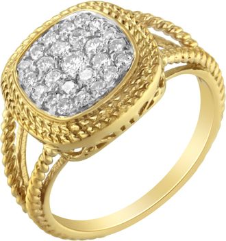 House of Brilliance 10K Yellow Gold Plated.925 Sterling Silver 1/2 Cttw Diamond Square Cushion Cluster Split Shank Cocktail Ring