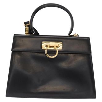Ferragamo Convertible Top Handle Bag Leather Black Leather Handbag (Pre-Owned)