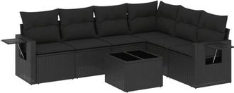 vidaXL Set De Comedor De Jard&iacute;n 7 Pzas Y Cojines Rat&aacute;n Sint&eacute;tico Negro Vidaxl