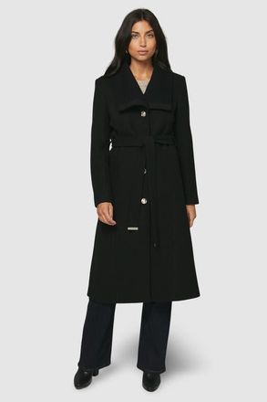 Wallis Knitted Collar Button Through Wrap Coat in Black at Nordstrom, Size 12