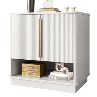 STILVORA Mueble Zapatero Con 2 Puertas Y Compartimento Abierto, Tiradores Dorados, Moderno, En Mdf, Blanco Efecto Madera, 60&times;40&times;61 Cm