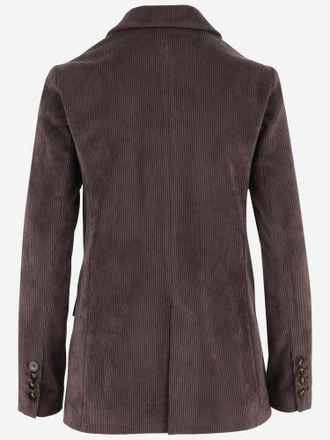 F.it Double-Breasted Stretch Velvet Blazer - Brown