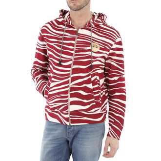 Roberto Cavalli Mens White / Carmine Zebra-print Cotton Zip Hoodie, Size X-Small