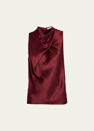 Gabriela Hearst Melina Cowl-Neck Satin Sleeveless Top