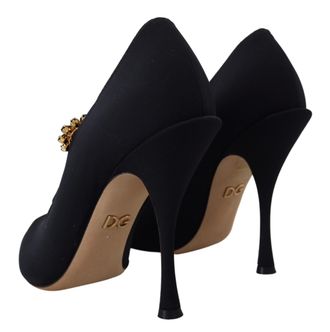 Dolce & Gabbana Womens Black Socks Stretch Crystal Pumps Shoes Leather
