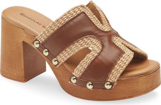 Chocolat Blu Mae Platform Sandal in Brown Leather-Raffia at Nordstrom, Size 7.5-8Us