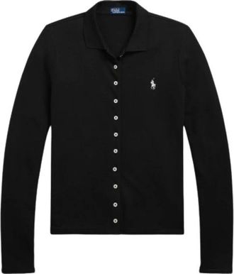 Polo Ralph Lauren Lange mouw knoopsluiting polo shirt - Dames - Overhemden - Zwart - S - Katoen - Overhemden