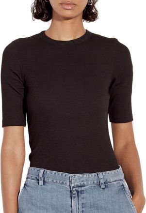 Enza Costa Textured Knit Half Sleeve Bodysuit In Black