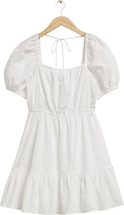 & Other Stories Puff Sleeve Organic Cotton Eyelet Dress in White at Nordstrom Rack, Size 10