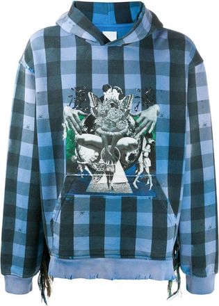 Alchemist Hoodies, male, Blue, S, Check Hoodie with Fringe Detailing