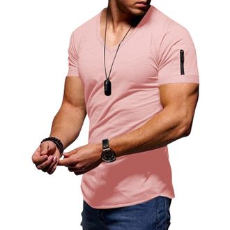 Generic WINWUQB Mens V-Neck T-Shirts Short Sleeve Casual Plain Summer T-Shirt Fashion Soft Comfort Basic Tee Top Lightweight Breathable Tshirts (Pink,XL)
